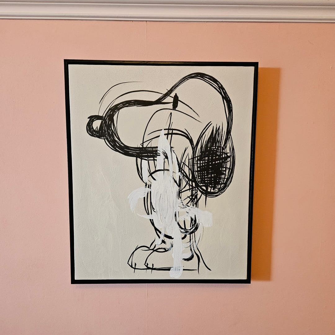 contemporary entryway wall display with framed trendy cartoon textured wall art painting