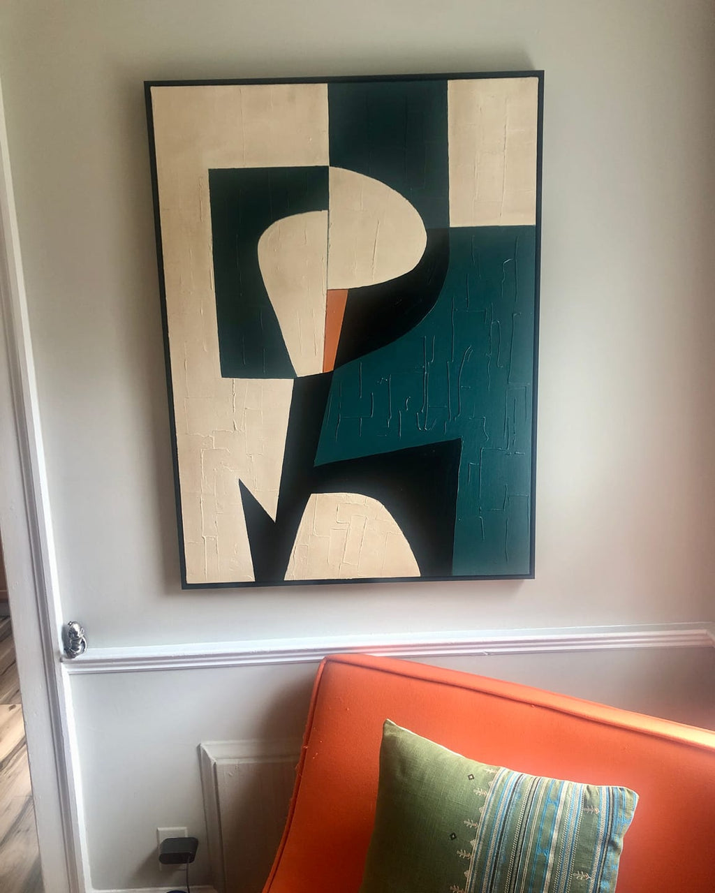 Green Wabi-Sabi large Abstract Wall Art  canvas Hanging Above the Living Room Sofa