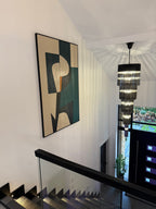 Green Wabi-Sabi large Abstract Wall Art painting Hanging on the Staircase Wall