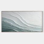 Ebb wabi-sabi textured horizontal wall art featuring soft wave-like layered neutral blue gradient texture
