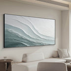 Horizontal wabi-sabi wall art displayed above sofa in modern minimalist living room interior