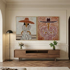 Modern rustic Western figure plaster wall art set presented in a stylish minimalist home office