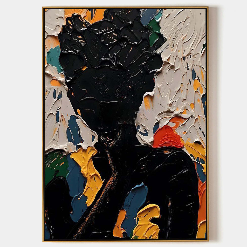 Grace dark abstract portrait wall art featuring a heavy textured black silhouette painting by Parge Art.