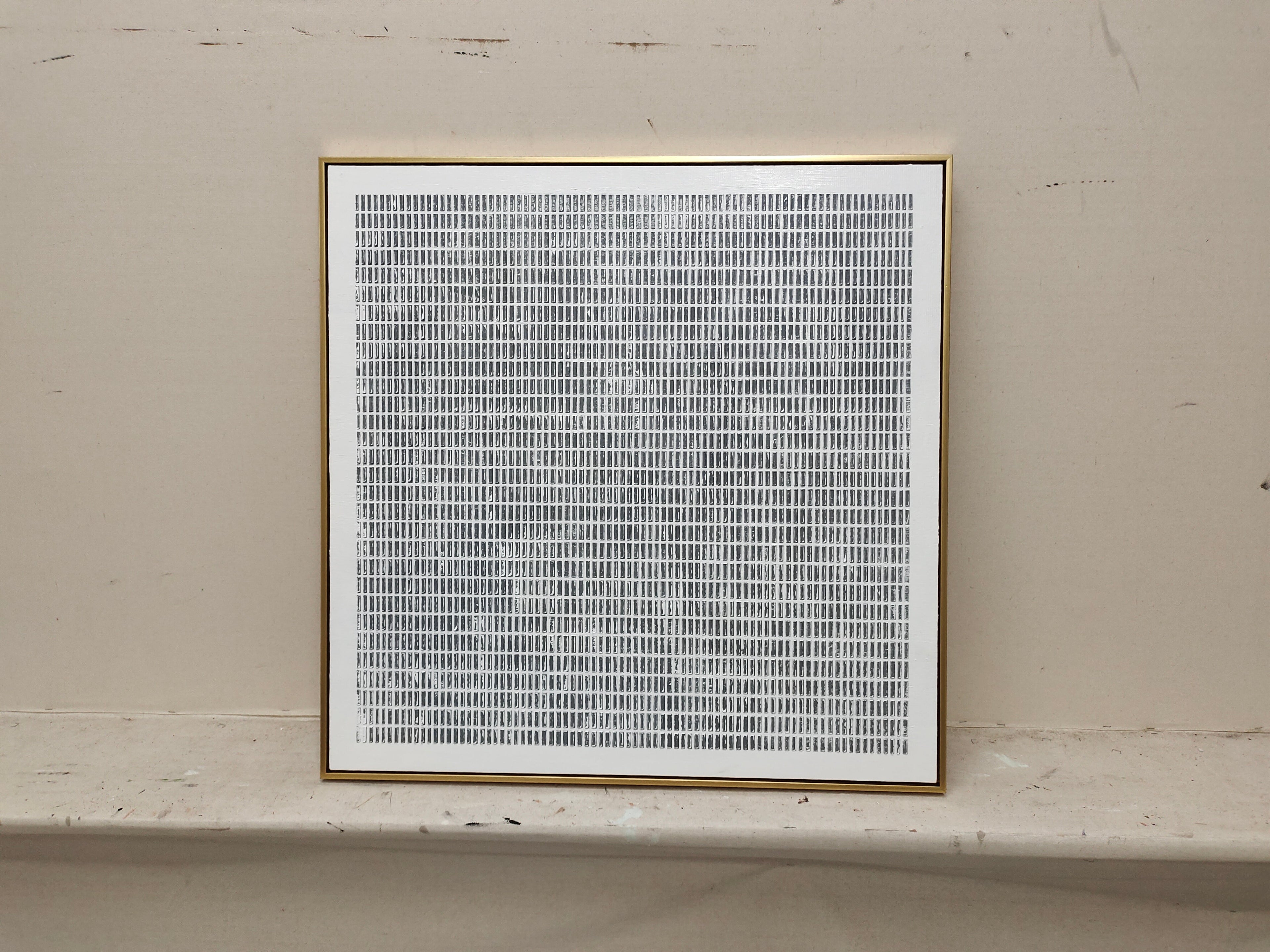 contemporary hallway wall decoration ideas with framed grid textured artwork