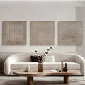 Monolith wabi-sabi textured wall art set of 3 featuring minimalist geometric relief panels in neutral tones