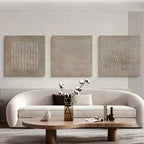Monolith wabi-sabi textured wall art set of 3 featuring minimalist geometric relief panels in neutral tones