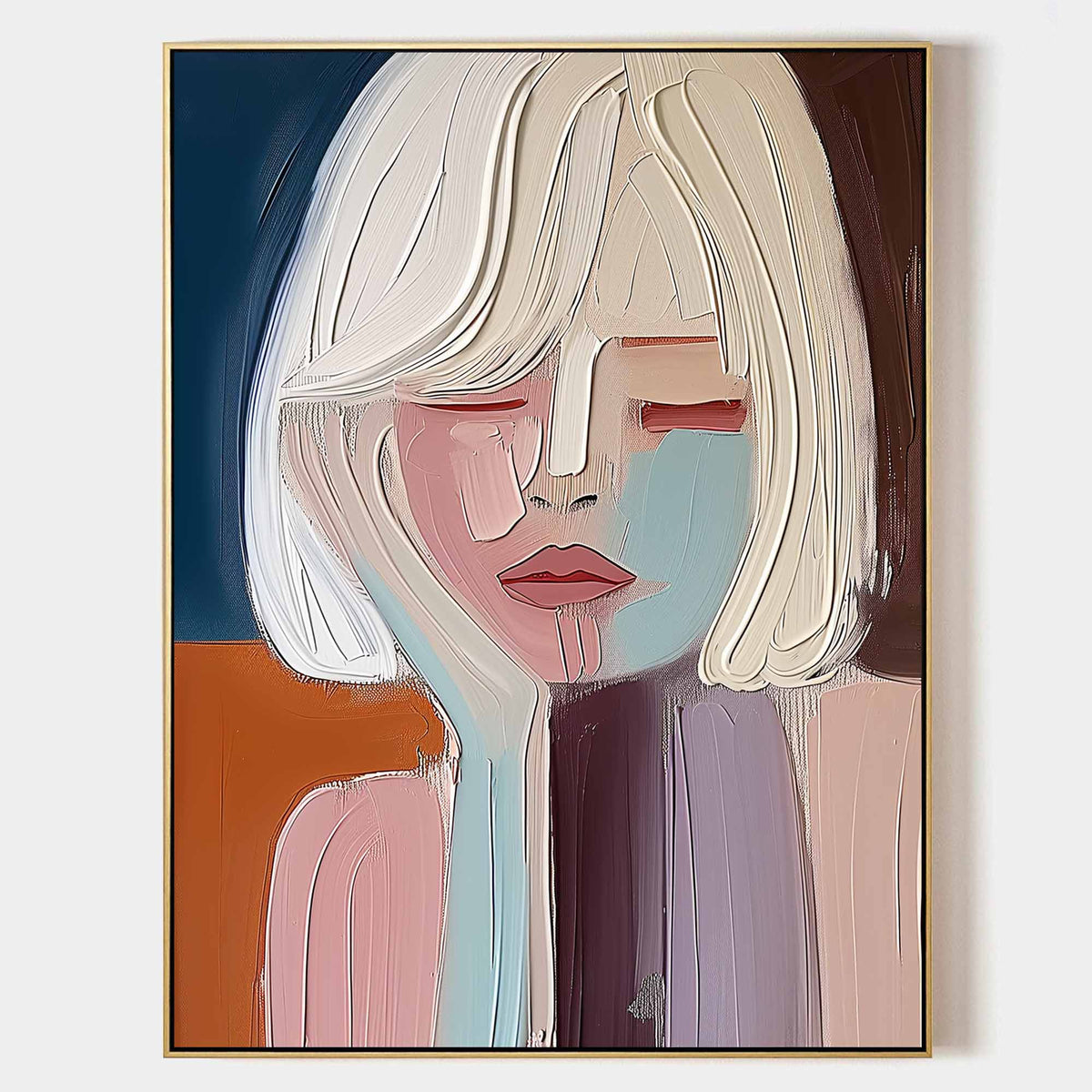 Parge Art Muse handmade colorful abstract portrait painting with heavy oil texture and gold frame