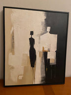 Wabi-sabi abstract wall art in hallway with neutral modern interior design