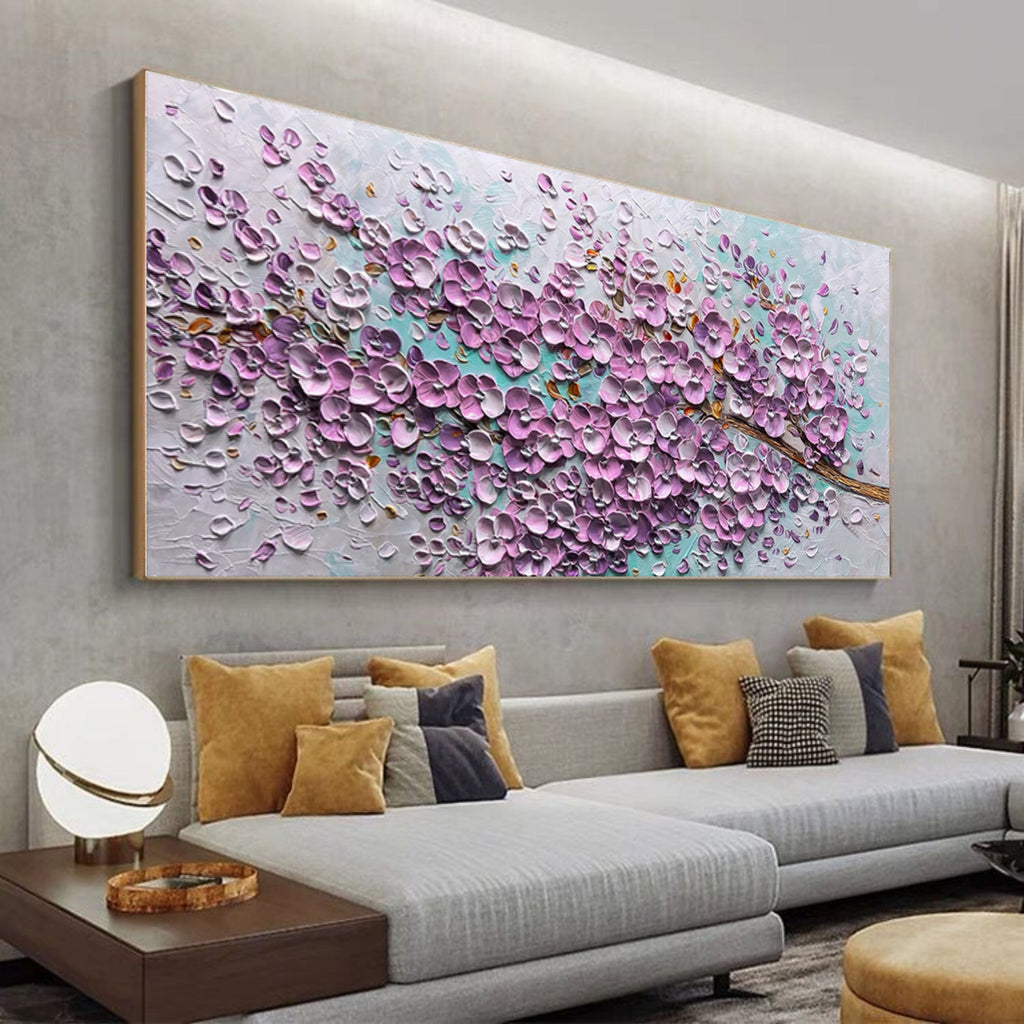 Close-up macro detail of the handcrafted thick plaster and 3D oil paint texture on the Amara flower petals art piece