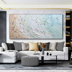3D plaster ocean wave horizontal wall art with colorful details styling an elegant modern dining room wall