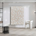 Close-up macro detail of heavy texture plaster artwork showing exquisite palette knife petals and organic finish