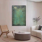 Minimalist abstract wall art displayed in clean office interior with calm earthy aesthetic
