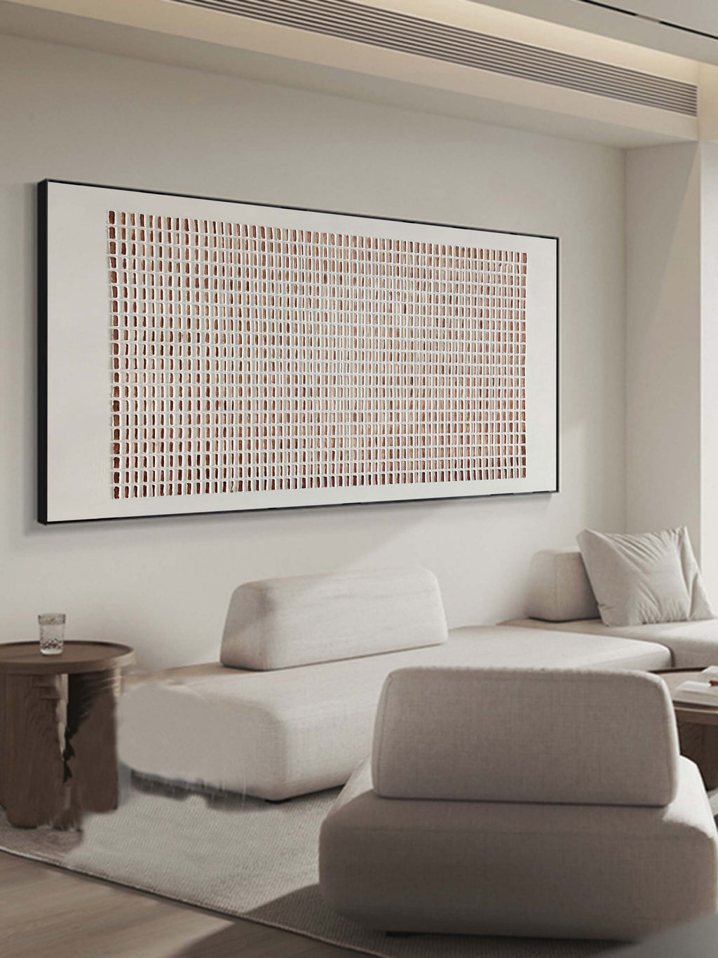 Japandi style interior featuring Parge Art Lattice abstract geometric wall art in minimalist modern space