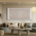 Modern living room featuring Lattice textured wall art with warm neutral tones and minimalist Japandi interior styling