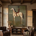 Wanderer olive green abstract horse textured wall art revealing a rustic equestrian figure canvas by Parge Art.