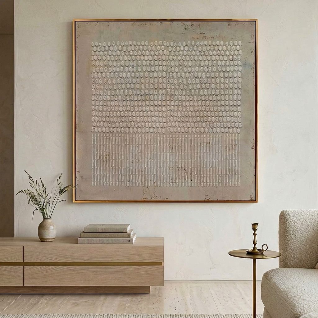 Modern Japandi interior featuring Parge Art Origin abstract textured wall art in neutral luxury space