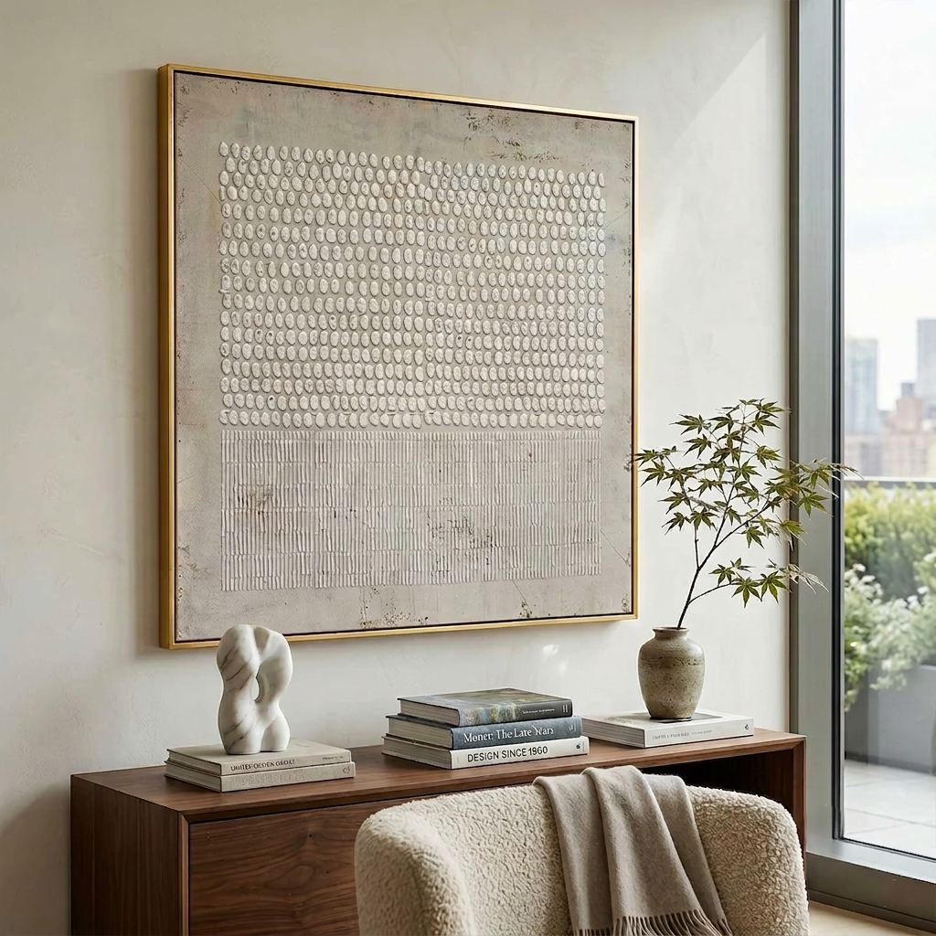 Contemporary gallery wall with Origin textured wall art in minimalist modern home decor setting