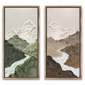 Terrain plaster textured wall art set of 2 showing a multi-panel green and brown mountain canvas design by Parge Art.
