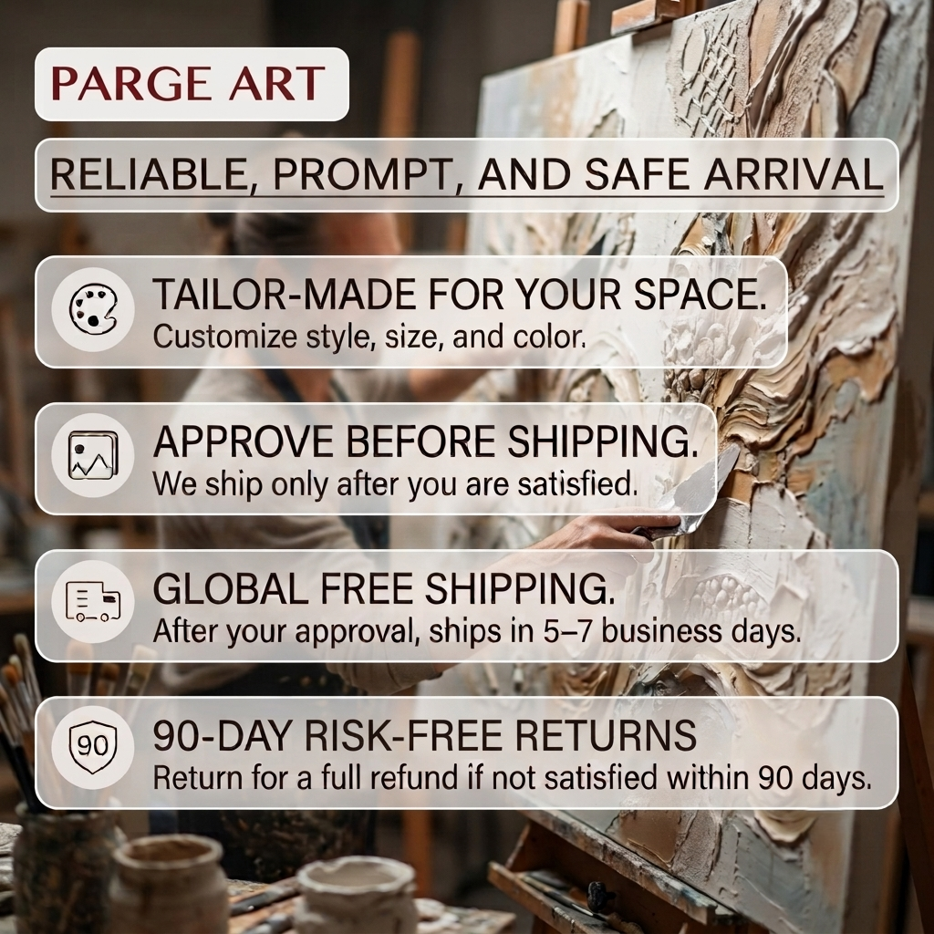 Parge Art offers free shipping, 90-day free returns & exchanges, and flexible custom art services.