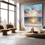 Detailed macro view showcasing the artisan plaster brushstrokes and thick 3D knife paint layers on the fine art piece