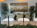 Contemporary minimalist nature inspired art piece enhancing a sleek, neutral toned dining room gallery wall.