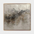 Trace Wabi-Sabi mountain wall art displaying a large neutral horizontal misty ridge abstract design by Parge Art.