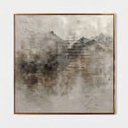Trace Wabi-Sabi mountain wall art displaying a large neutral horizontal misty ridge abstract design by Parge Art.