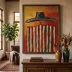 Bandito Western cowboy abstract plaster wall art featuring a vibrant figure with rich impasto oil texture
