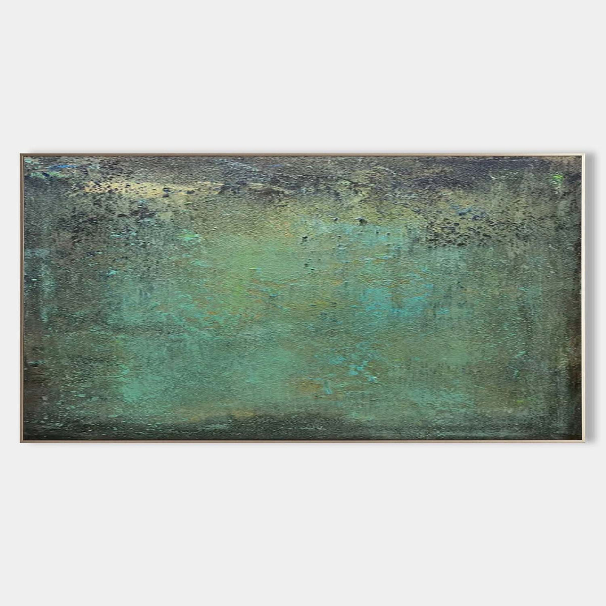 Verdant Wabi-Sabi textured horizontal wall art featuring a rustic green abstract canvas design by Parge Art.