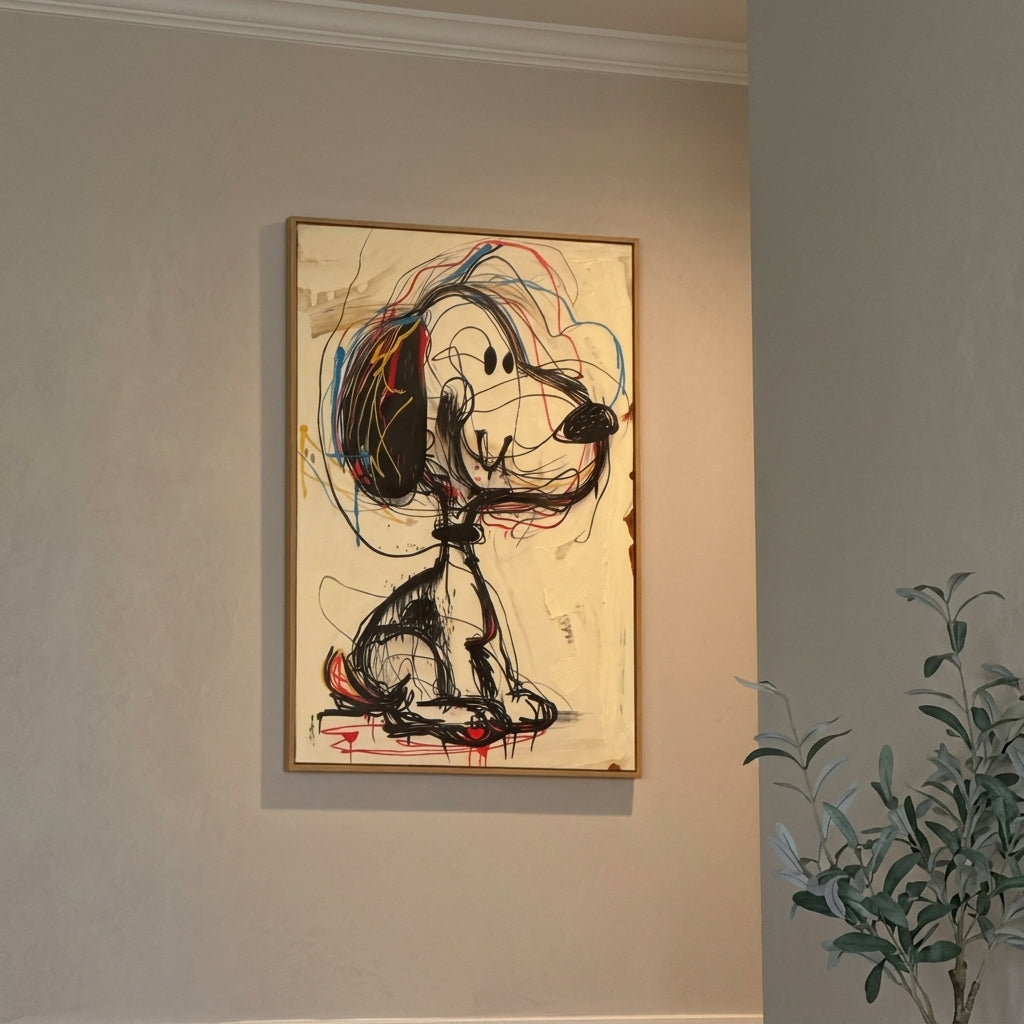 Abstract Graffiti Wall Art Painting Hung in a Modern Dining Room