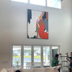modern luxury living room decor with large colorful abstract heavy texture painting