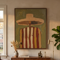 Bandito Western abstract portrait wall art featuring a chic figure in a cowboy hat with impasto oil texture
