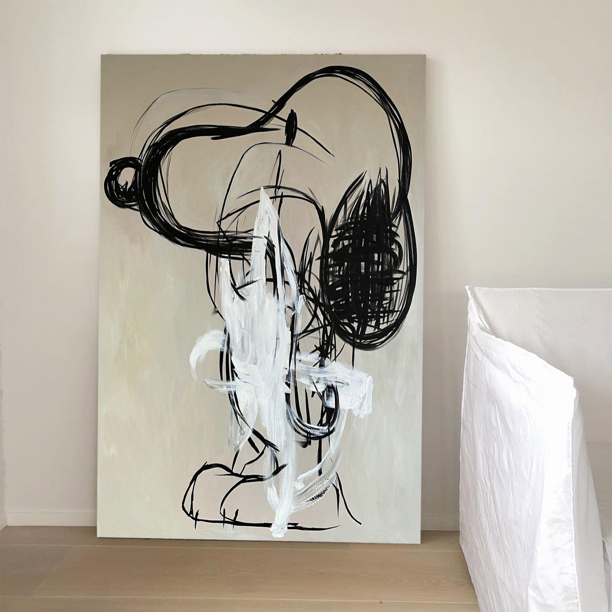 creative bedroom wall decoration ideas featuring minimalist line art canvas painting