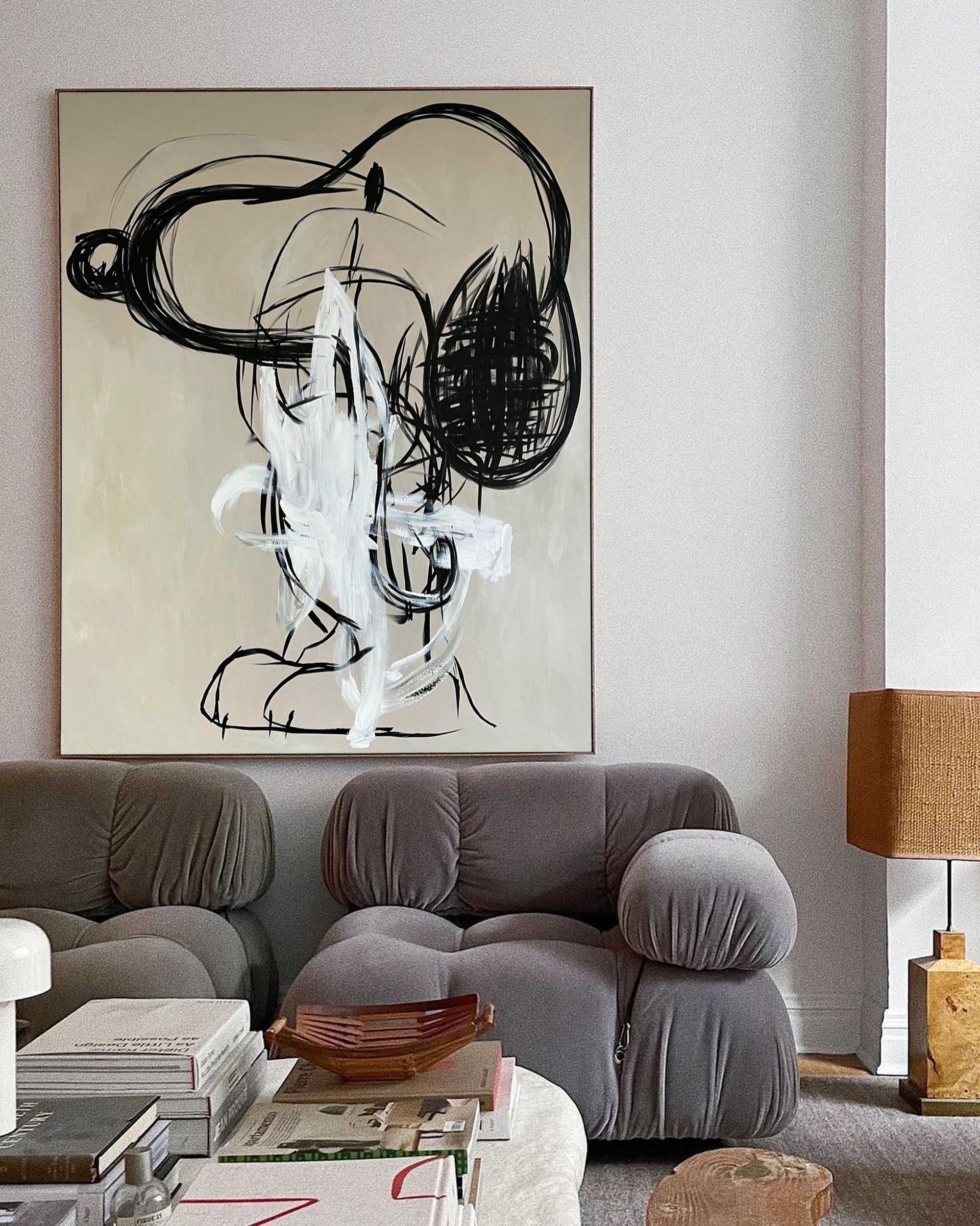 contemporary entryway wall display with framed trendy cartoon silhouette artwork