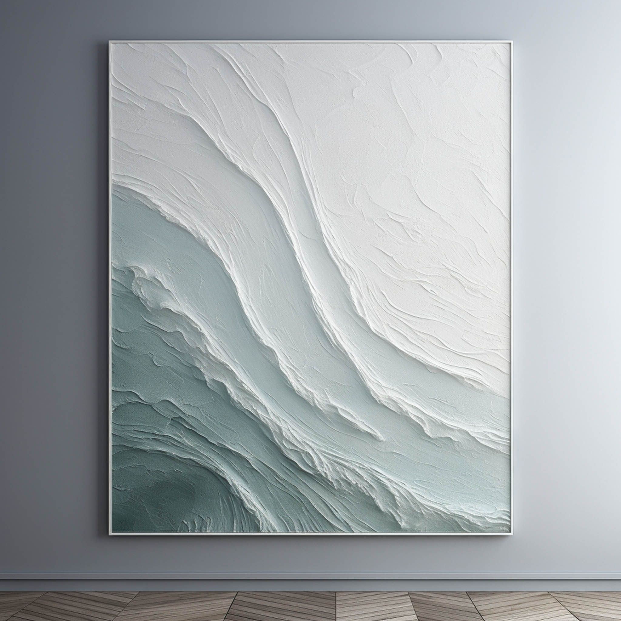 Ebb Wabi-Sabi Textured Wall Art displayed above a minimalist living room sofa, modern interior decor
