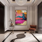 Detailed macro view showcasing the artisan plaster brushstrokes and thick 3D knife paint layers on the fine art piece