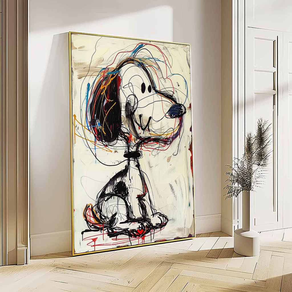 Modern pop street art canvas painting styling in a contemporary apartment living room