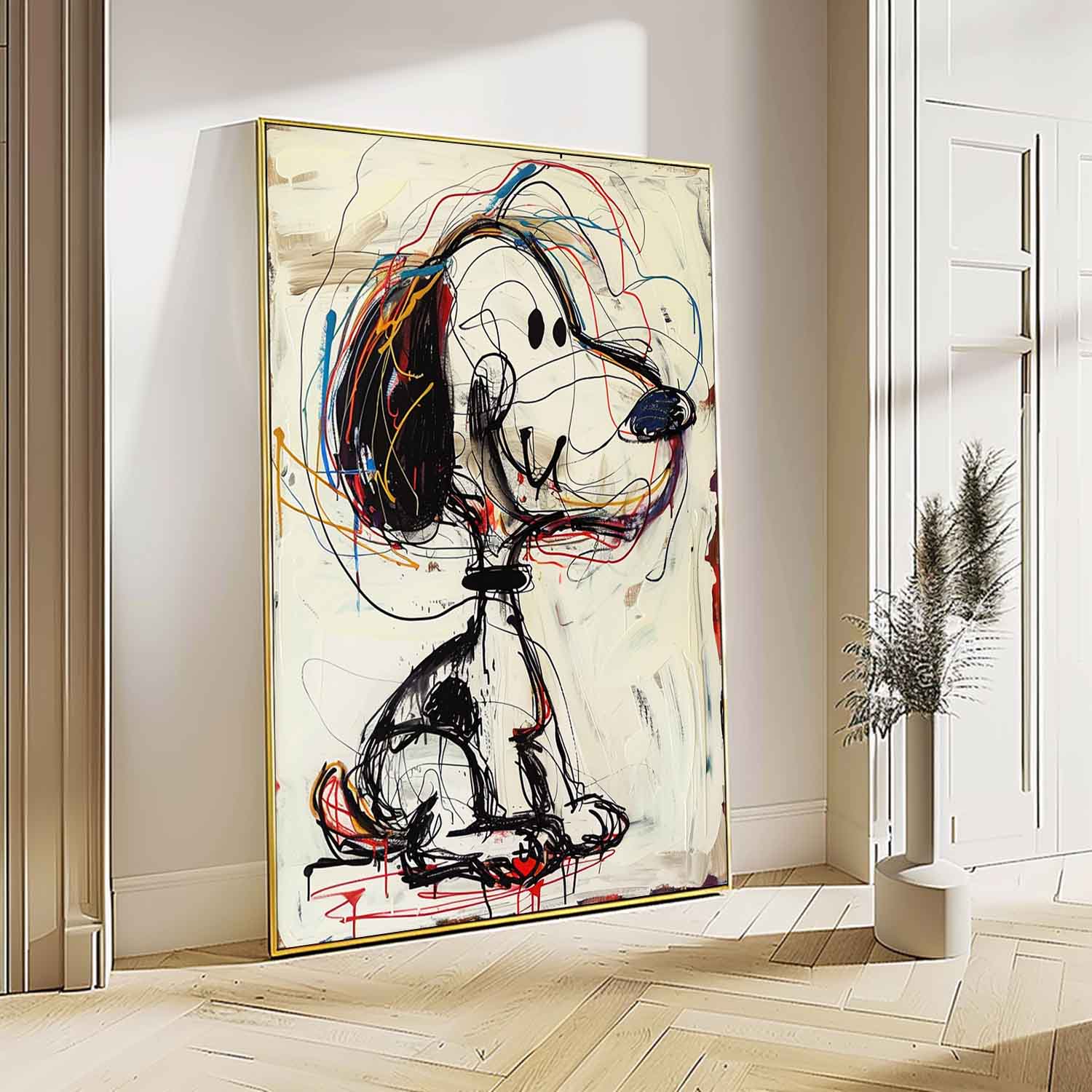 Modern pop street art canvas painting styling in a contemporary apartment living room