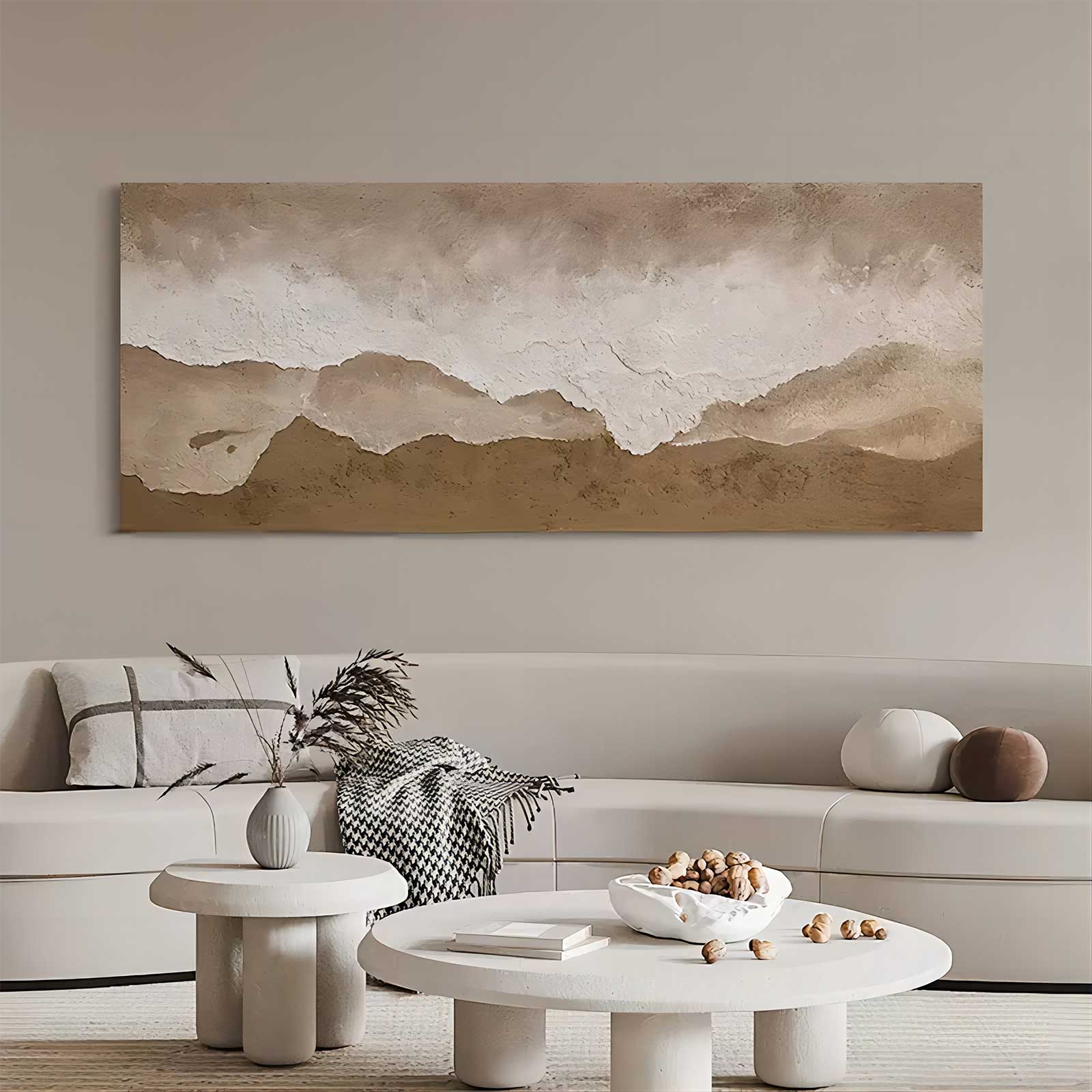 Contemporary minimalist nature inspired art piece enhancing a sleek, neutral toned dining room gallery wall.