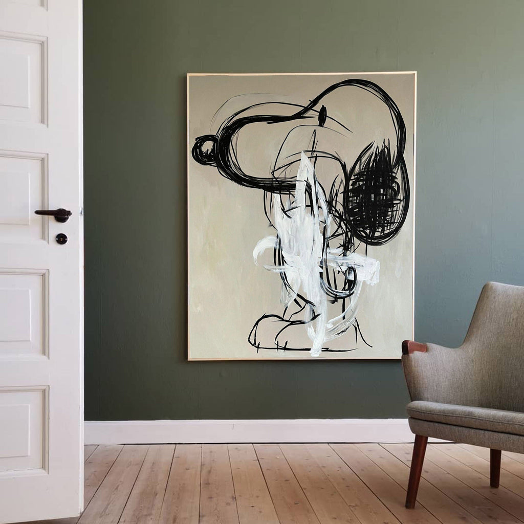 trendy modern living room decor with bold abstract graffiti cartoon painting